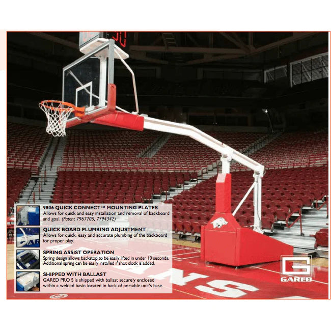 Gared Sports Pro S Spring-Lift Portable Basketball Hoop w/ 8' Boom 9616