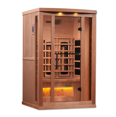 Golden Designs 2-Person Full Spectrum Pure Tech Near Zero EMF FAR Infrared Sauna with Himalayan Salt Bar - GDI-8020-02