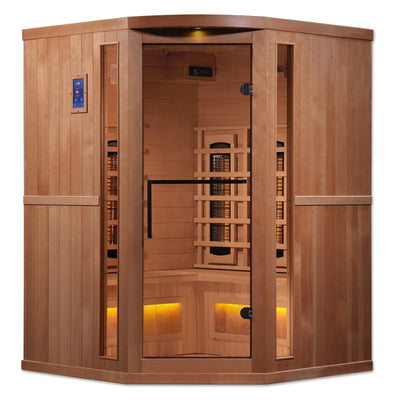 Golden Designs 3-Person Corner Full Spectrum Pure Tech Near Zero EMF FAR Infrared Sauna with Himalayan Salt Bar - GDI-8035-02