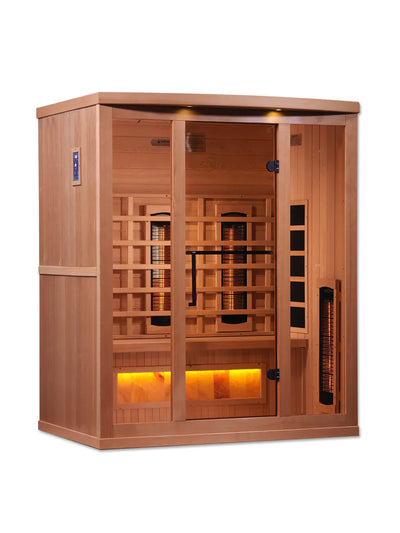 Golden Designs 3-Person Full Spectrum PureTech Near Zero EMF FAR Infrared Sauna with Himalayan Salt Bar Canadian Hemlock - GDI-8030-02