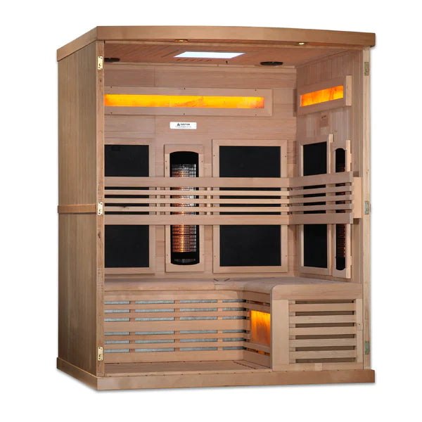 Golden Designs 3-Person Full Spectrum PureTech Near Zero EMF FAR Infrared Sauna with Himalayan Salt Bar - GDI-8230-01