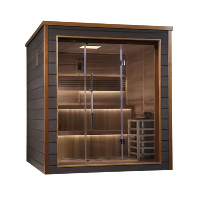 Golden Designs Bergen 6 Person Outdoor-Indoor Traditional Steam Sauna, Canadian Red Cedar Interior - GDI-8206-01